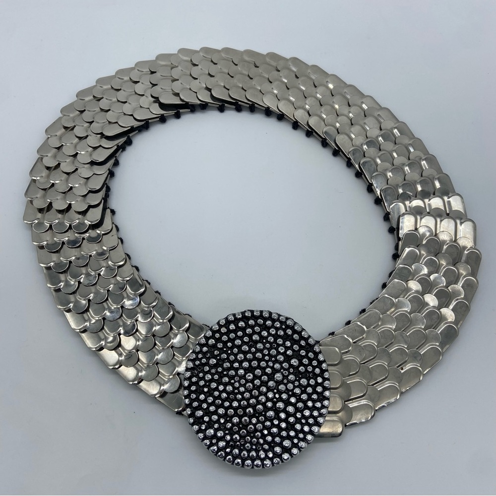 Vintage 80s Silver Metallic Stretch Belt OS